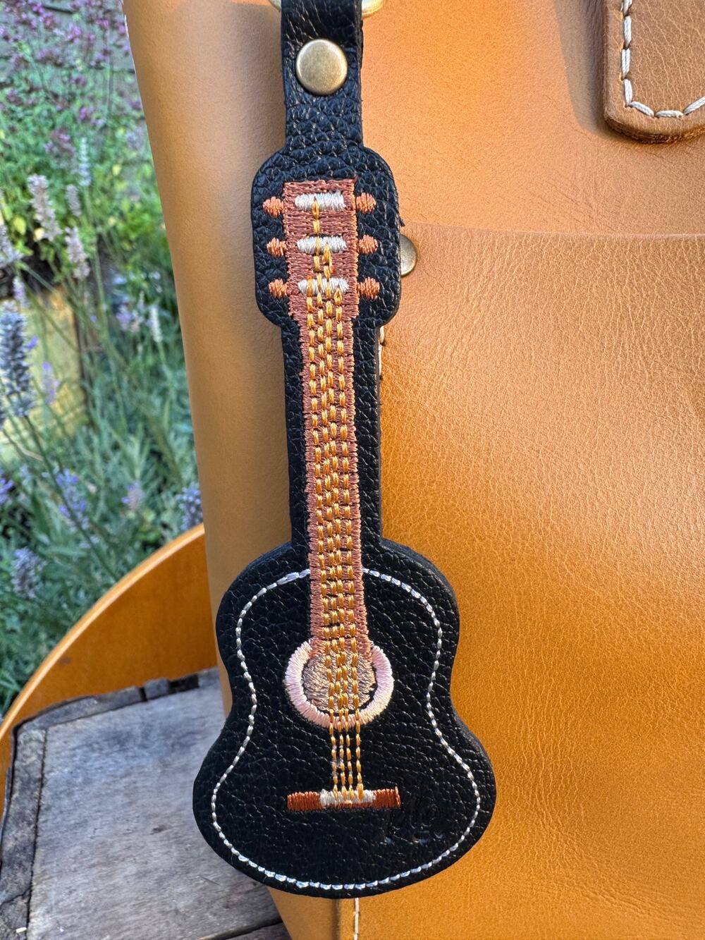 Portland Leather Acoustic Guitar Bag Charm Guitar Purse Charm PEBBLED BLACK